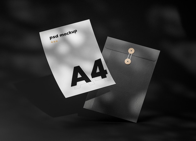 Stationäres A4-Weißbuchmodell zur Visualisierung auf schwarzem Hintergrund