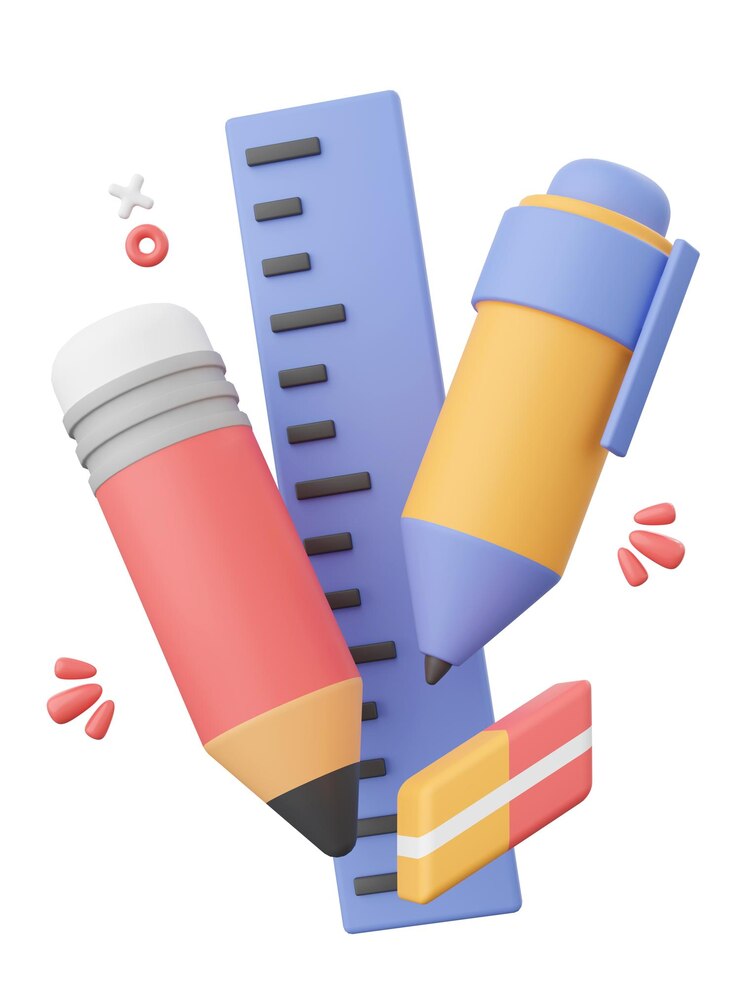 Stationery 3d illustration elements of school supplies