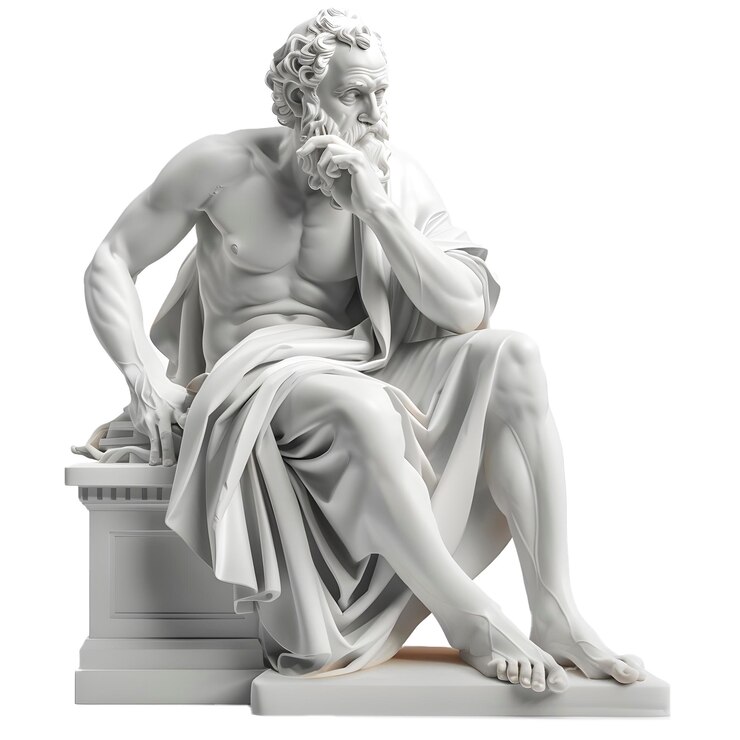 Statua del filosofo seduto Grecia filosofo pensieroso sfondo trasparente