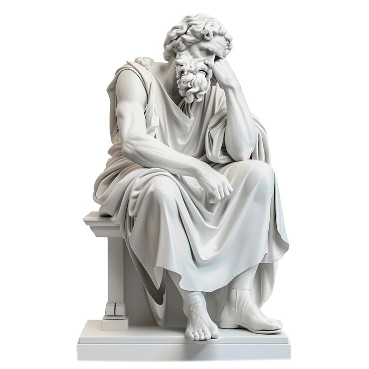 Statua del filosofo seduto Grecia filosofo pensieroso sfondo trasparente