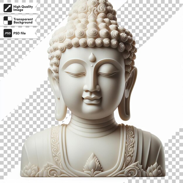 PSD une statue blanche de bouddha avec une image de bouddhisme dessus