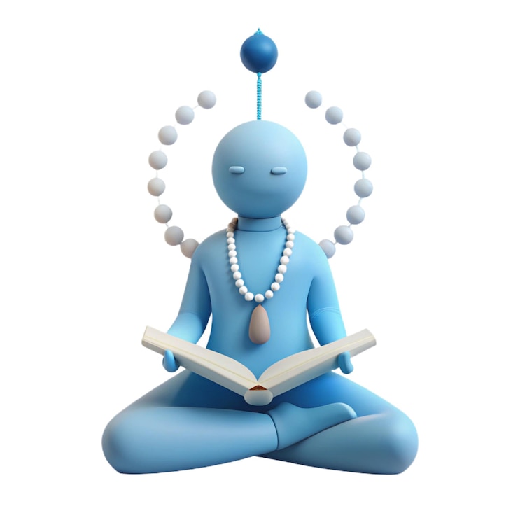 PSD une statue bleue avec un collier blanc lisant un livre appelé chakra