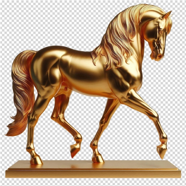 PSD une statue de cheval d'or avec un cheval en or sur le dos