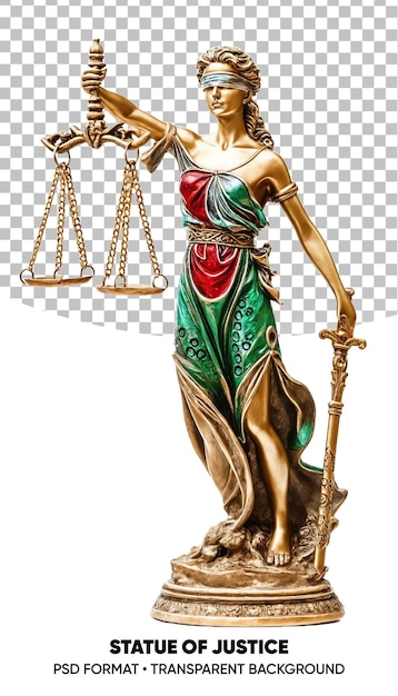 PSD statue der justiz dame mit waage und schwert gesetz png transparenter hintergrund