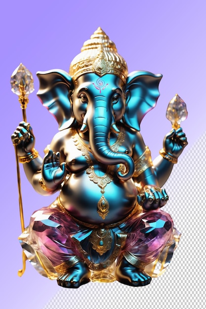 Une Statue D'éléphant Avec Un Corps Bleu Et Violet