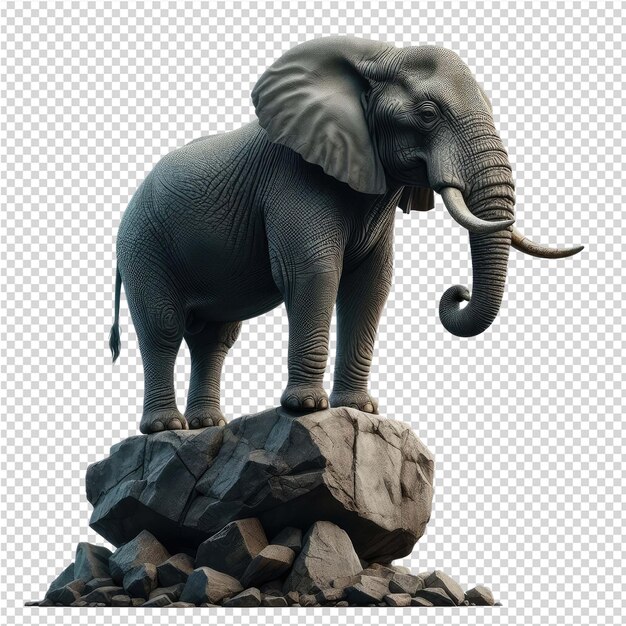 PSD une statue d'éléphant se tient sur un rocher