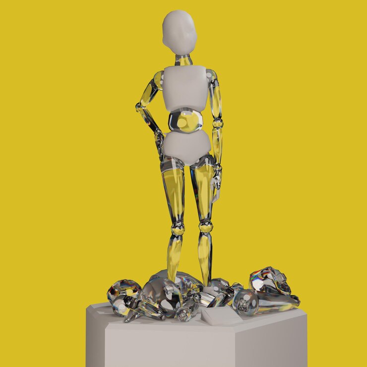 PSD une statue d'une femme avec un fond jaune qui dit le numéro 1
