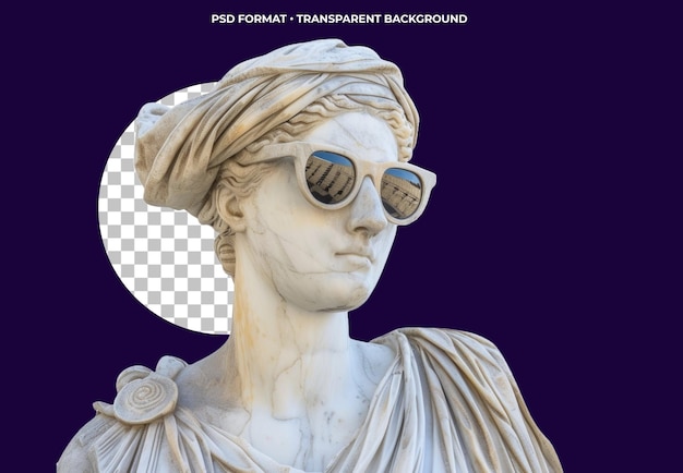 PSD statue grecque lunettes de soleil colorées montrant le doigt