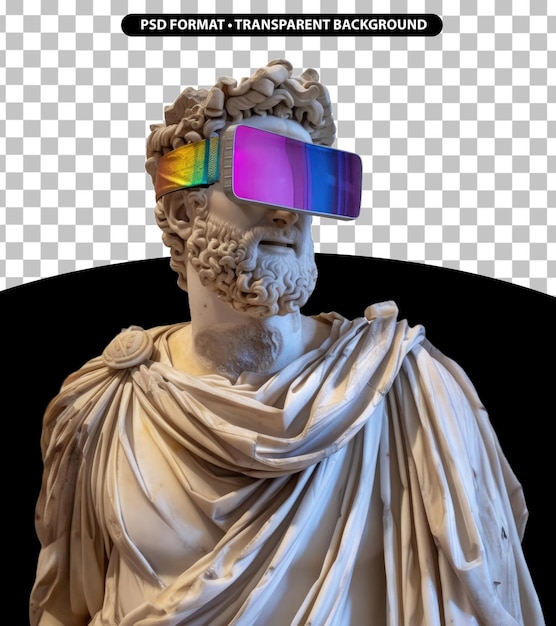 La Statue Grecque Souriante En Marbre Porte Des Lunettes Vr Futuristes Colorées