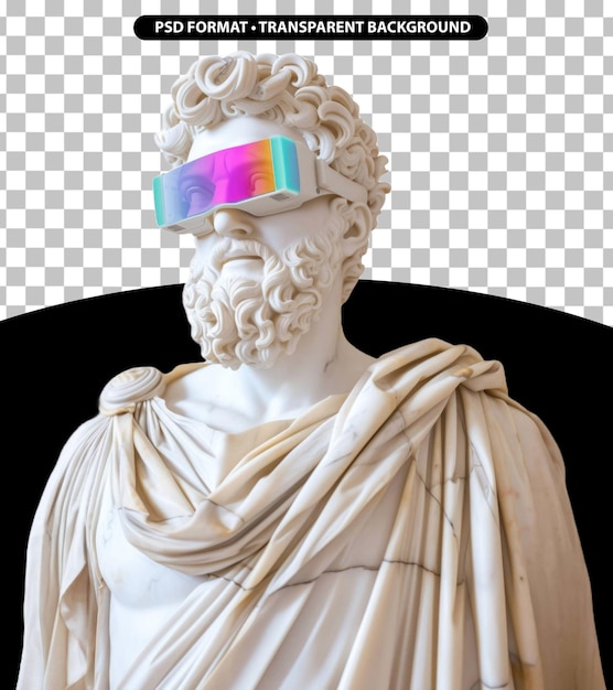 PSD la statue grecque souriante en marbre porte des lunettes vr futuristes colorées