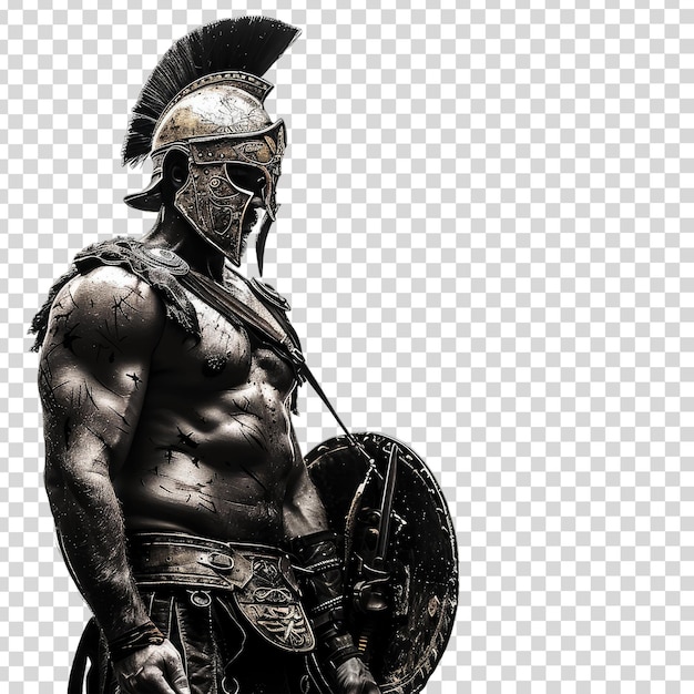 PSD une statue d'un guerrier avec une épée et un bouclier