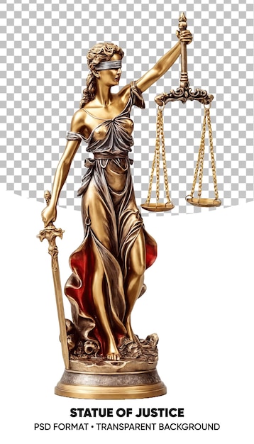 PSD statue de la justice dame à la balance et à l'épée loi png fond transparent