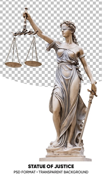 PSD statue de la justice dame à la balance et à l'épée loi png fond transparent