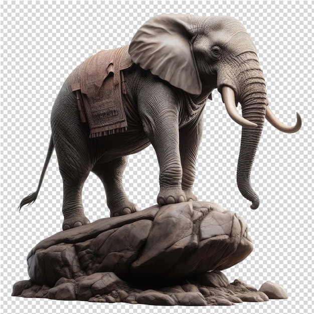 PSD a statue of an elephant with a saddle on it