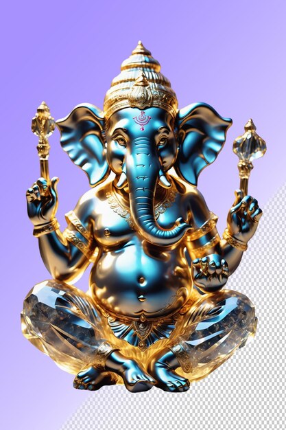 PSD une statue d'or d'un éléphant avec un corps bleu et or