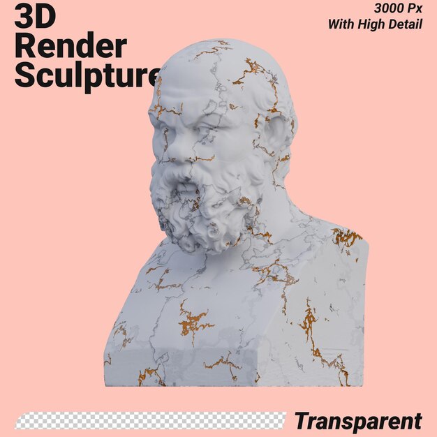 Statue de Socrate 3D rend isolé parfait pour votre conception