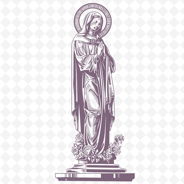 PSD une statue d'une vierge tenant une croix sur un fond blanc