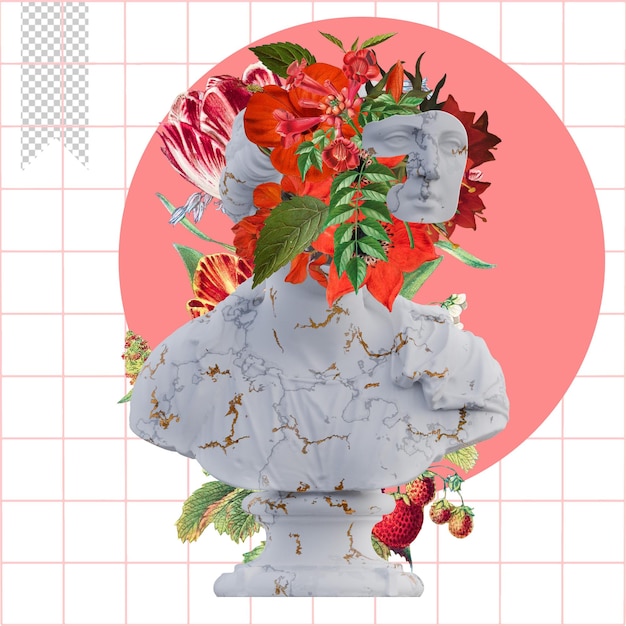 statues de jeunes femmes 3D rend collage avec des pétales de fleurs compositions pour votre travail