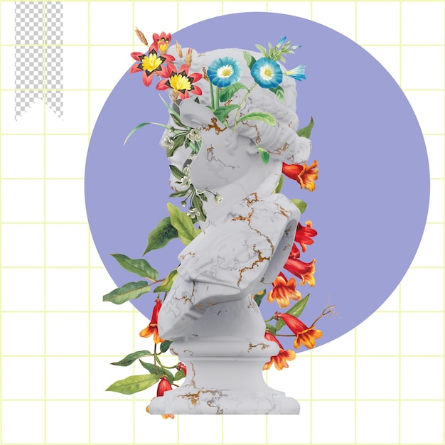 statues de jeunes femmes 3D rend collage avec des pétales de fleurs compositions pour votre travail