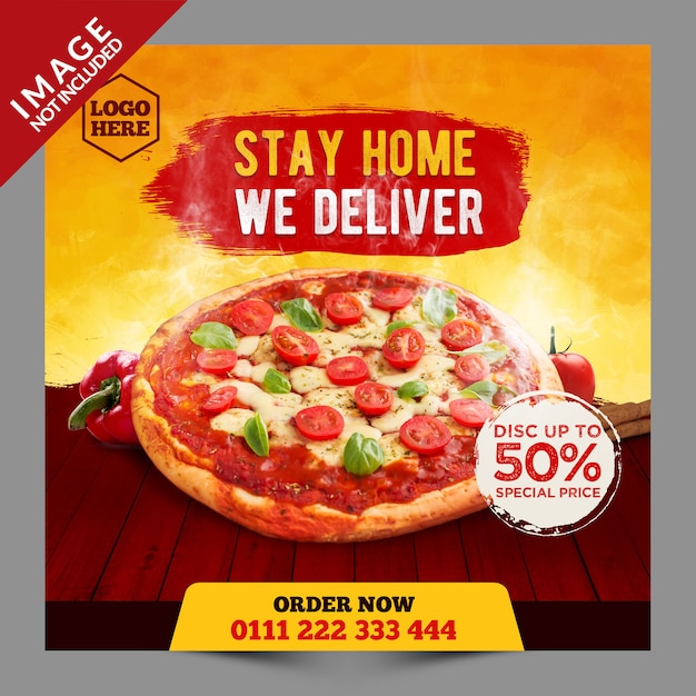 Stay home we delivery promoción de pizza