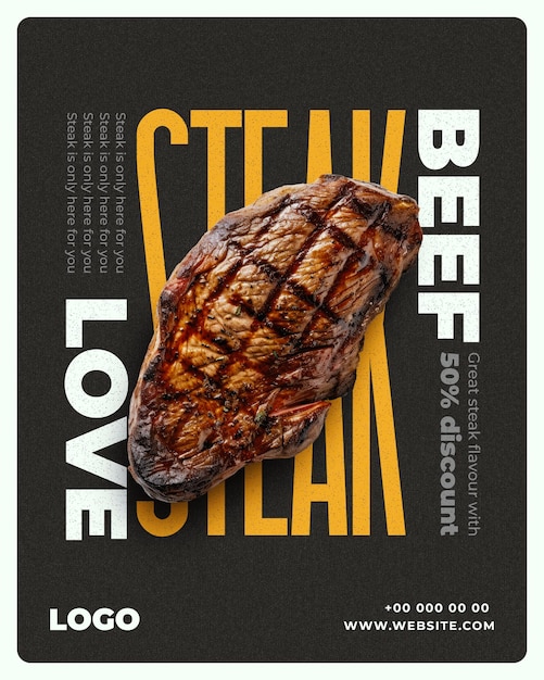 steak alla griglia poster promozione alimentare modello promozione io amo la bistecca di manzo