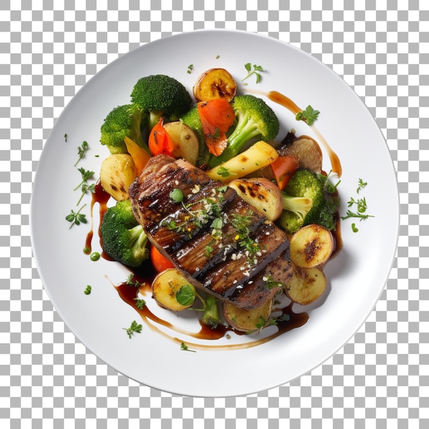 PSD steak sur assiette sur fond transparent