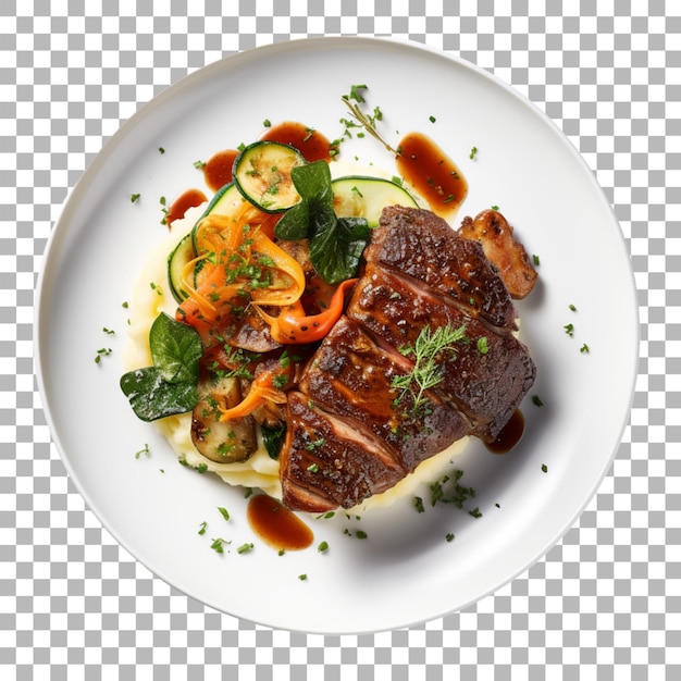 PSD steak sur assiette sur fond transparent