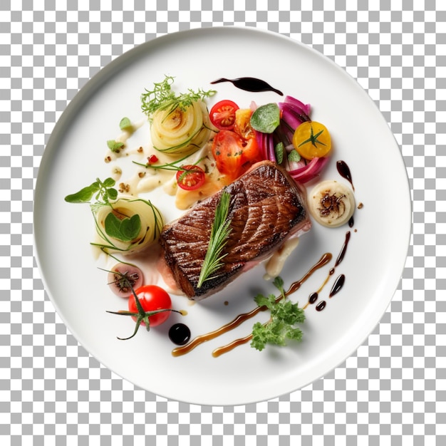 PSD steak sur assiette sur fond transparent