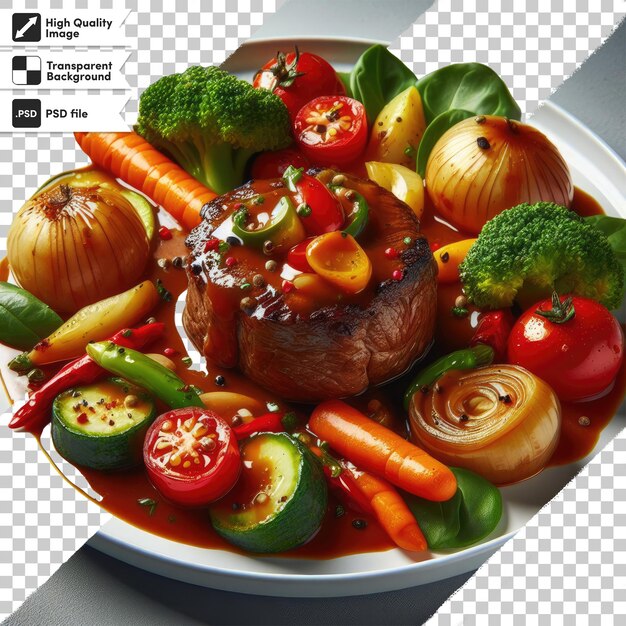 PSD steak de bœuf grillé psd avec des légumes sur fond transparent