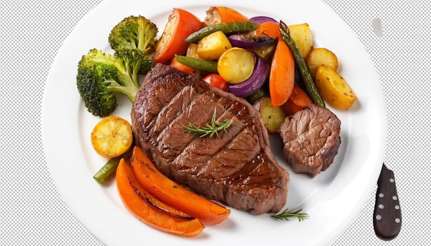 Steak de bœuf rôti avec des légumes délicieusement servi