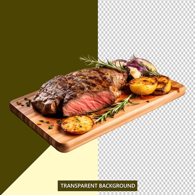 PSD un steak avec un fond blanc qui dit fond transparent