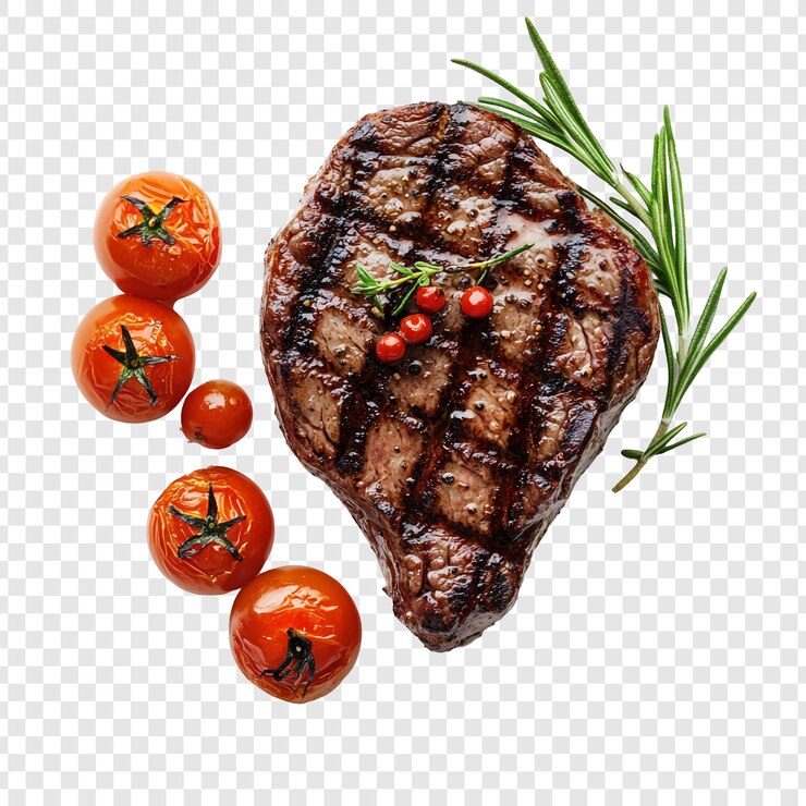 PSD steak grillé avec du romarin et des tomates à la cerise