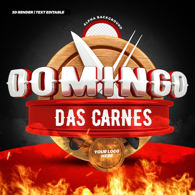 Steak house domingo carne oferta etiqueta 3d diseño de campaña brasileña