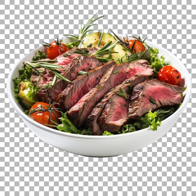 Steak in einer schüssel auf durchsichtigem hintergrund