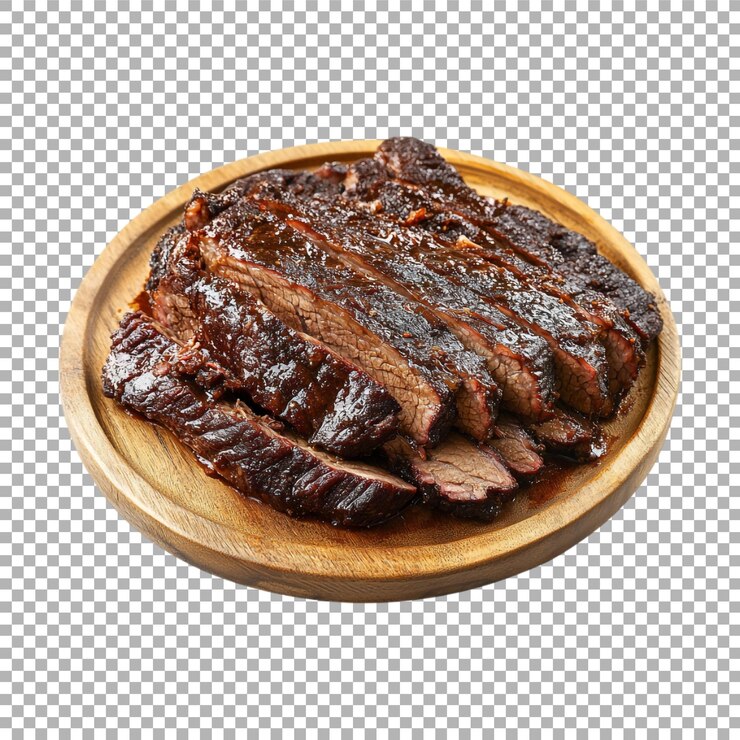 PSD steak a la parrilla en rodajas de png en tablero de madera sobre un fondo transparente