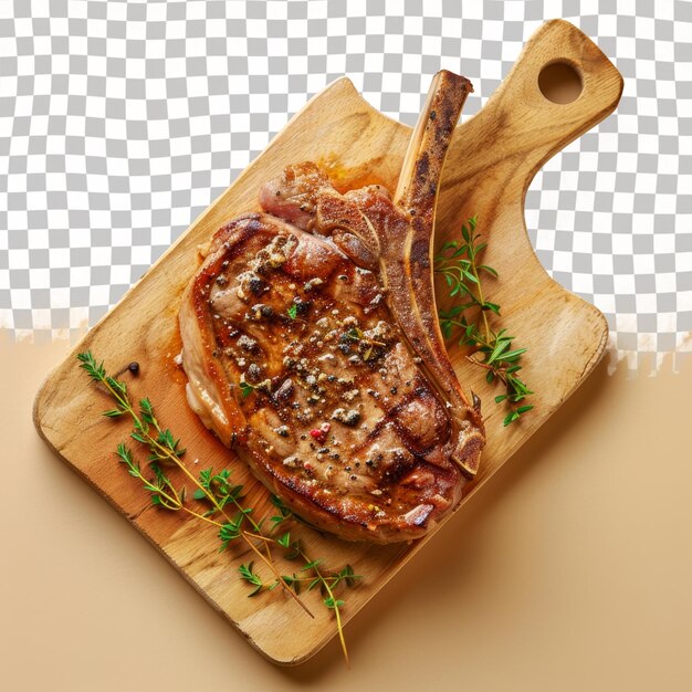 Un Steak Sur Une Planche à Couper Avec Une Tranche De Persil Sur Le Fond