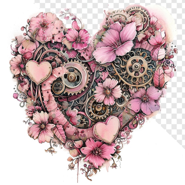 PSD steampunk heart wizard aquarela rosa clipart transparente (em inglês)