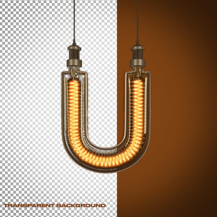 PSD steampunk lettera u con lampadina a filamento - sfondo trasparente