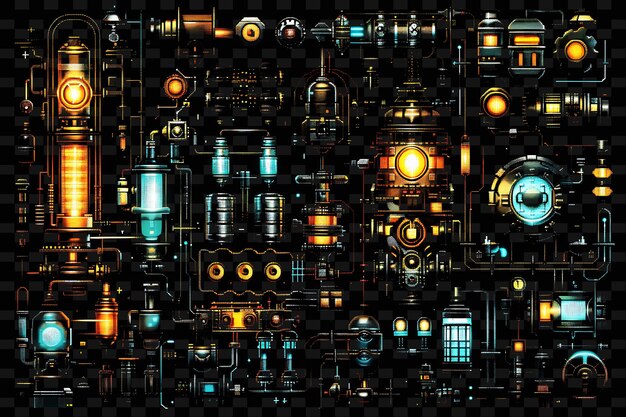 PSD steampunk-stil trellises pixel art mit industriellen elementen kreative textur y2k neon-item-designs