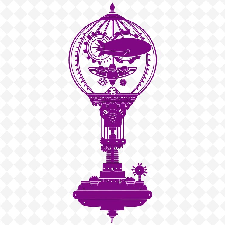 PSD steampunk style lamp outline con gear design e airship s illustrazione collezione di motivi di decorazione