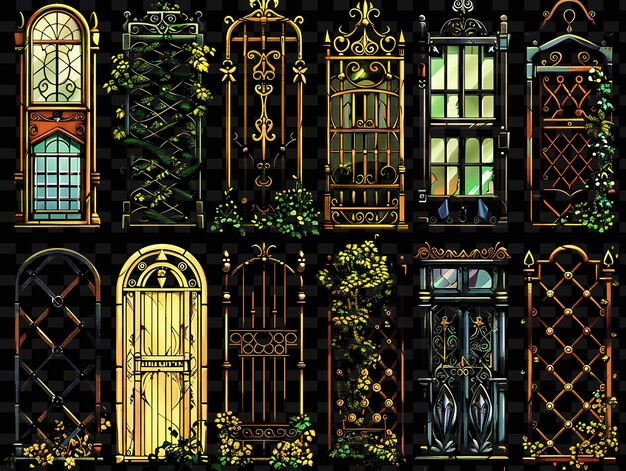 PSD steampunk trellises pixel art com detalhes da era vitoriana e textura criativa desenhos de itens de neon y2k