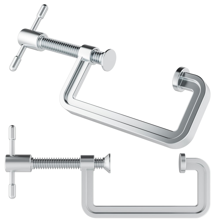 PSD steel cclamps verschiedene ansichten 3d-rendering isoliert auf transparentem hintergrund