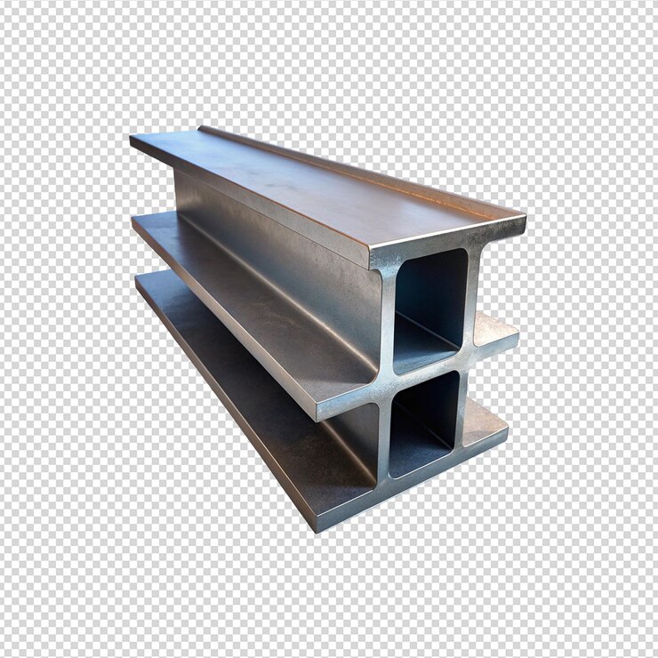 PSD steelbeam materiale di costruzione industriale lucentezza metallica sfondo bianco strutturale