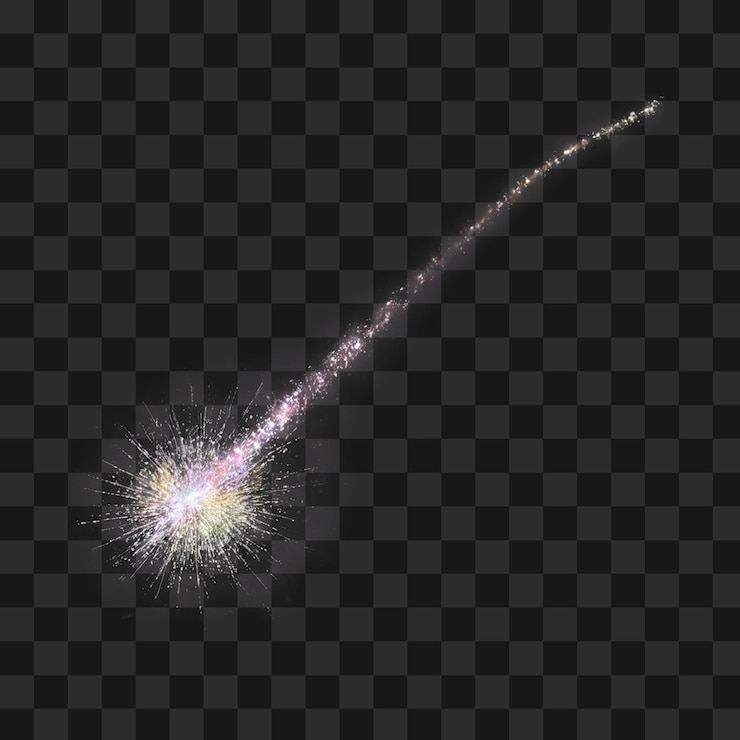 PSD stella cadente scintillante con traccia luccicante su sfondo trasparente png