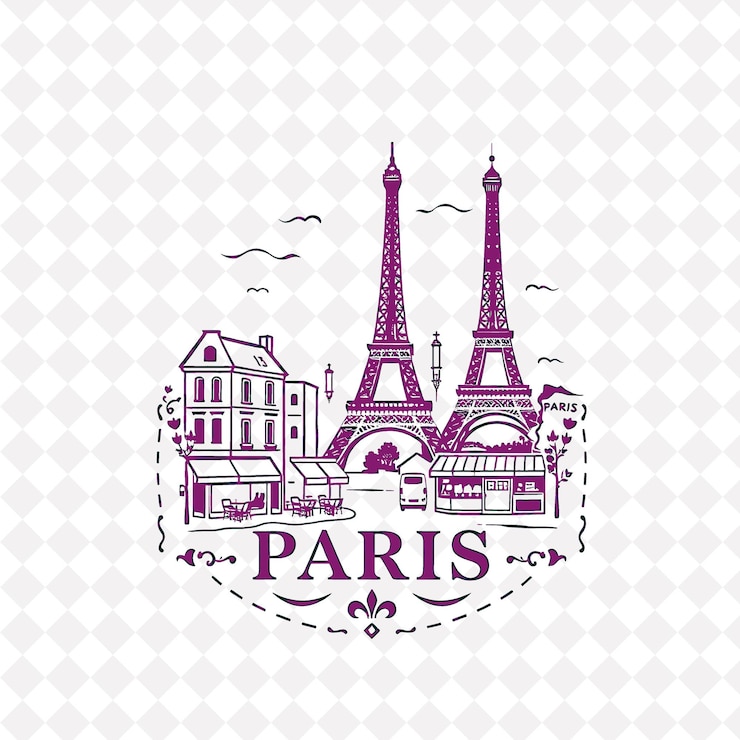 PSD stempel stadt paris mit monochrom blauer farbe eiffelturm und französische cafés dekorationen vintage getragen