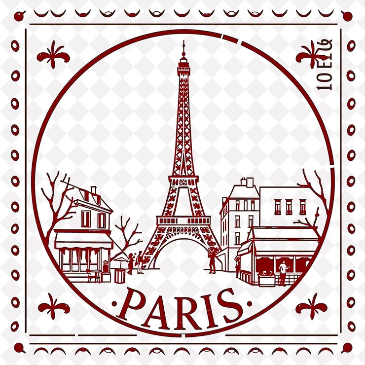 PSD stempel stadt paris mit monochrom blauer farbe eiffelturm und französische cafés dekorationen vintage getragen