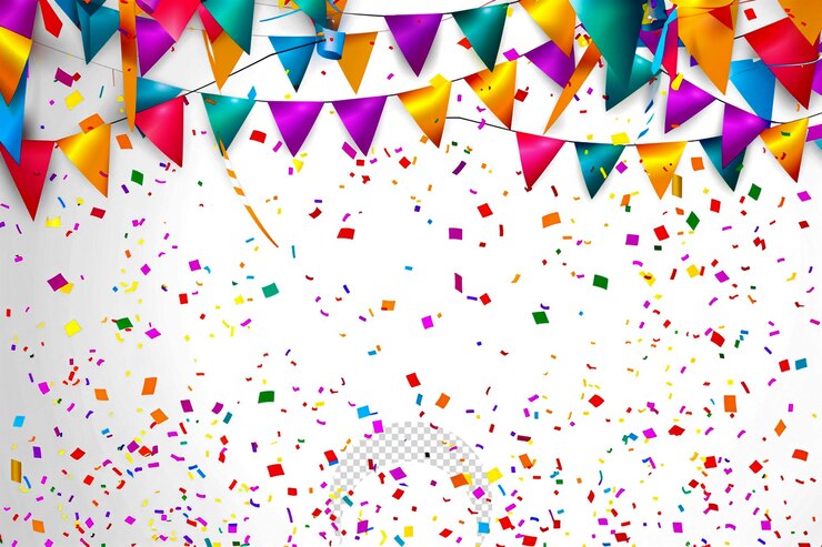 PSD stendardo colorato con bandiere e confetti isolato sullo sfondo trasparente