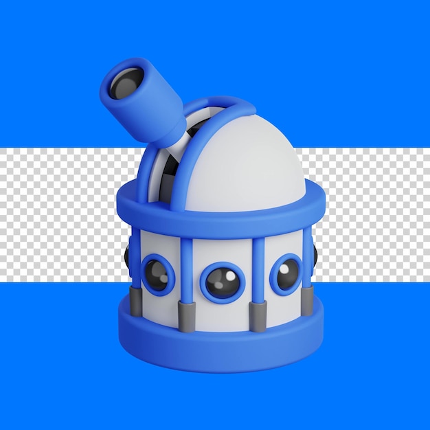 Sternwarten-teleskopraum in blauer und weißer farbe 3d-rendering-symbol