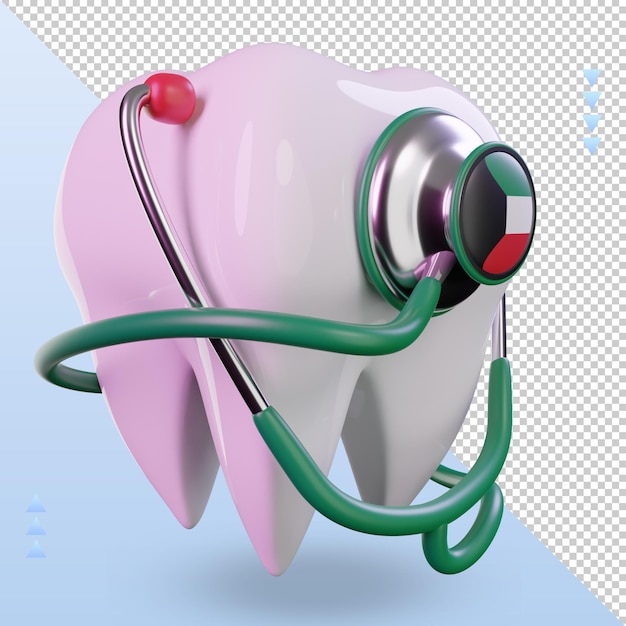 Stéthoscope Dentiste 3d Rendu Du Drapeau Du Koweït Vue De Gauche