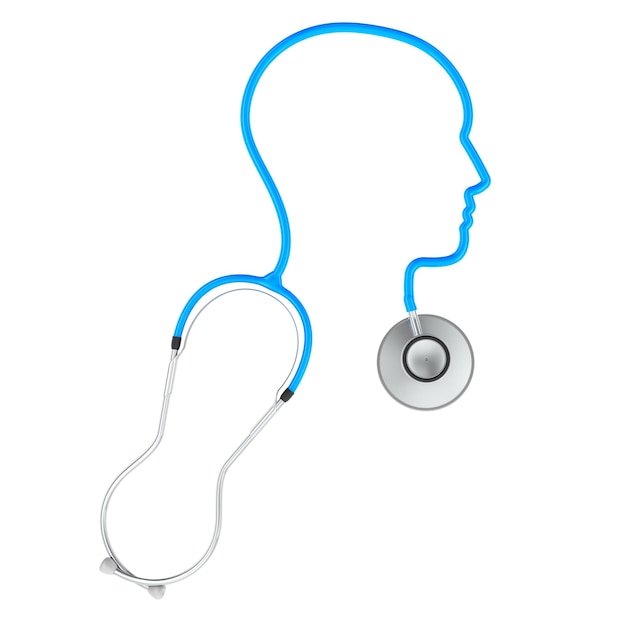 Stethoscope with Head Silhouette Profile from cord Healthcare and medical insurance concept 3D rendering isolated on transparent background